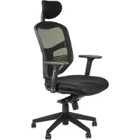 Stema Drehbarer ergonomischer Bürostuhl HN-5038, verstellbare Armlehnen, Kopfstütze, verschiebbarer Sitz (vorne-hinten), Schwarz
