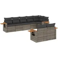 Syfax 8-tlg. Garten-Sofagarnitur mit Kissen Grau Poly Rattan