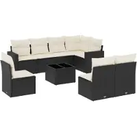 Syfax 9-tlg. Garten-Sofagarnitur mit Kissen Schwarz Poly Rattan