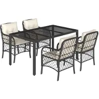 Syfax 5-tlg. Garten-Essgruppe mit Kissen Schwarz Poly Rattan