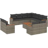 Syfax 12-tlg. Garten-Sofagarnitur mit Kissen Grau Poly Rattan