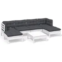 Syfax 7-tlg. Garten-Lounge-Set mit Kissen Weiß Kiefernholz