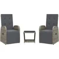 Syfax 3-tlg. Garten-Essgruppe mit Kissen Grau Poly Rattan