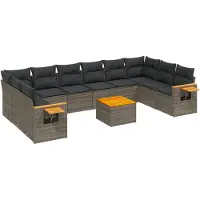 Syfax 11-tlg. Garten-Sofagarnitur mit Kissen Grau Poly Rattan
