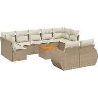 Syfax 10-tlg. Garten-Sofagarnitur mit Kissen Beige Poly Rattan