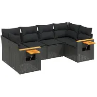 Syfax 6-tlg. Garten-Sofagarnitur mit Kissen Schwarz Poly Rattan