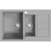 Syfax dkd-home-decor Doppelbecken Spüle Grau 800 x 500 x 306 mm, Quarz-Harz-Material, Hitzebeständig bis 280° C, Schmutzabweisend und Kratzfest