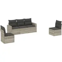 Syfax 5-tlg. Garten-Sofagarnitur mit Kissen Hellgrau Poly Rattan