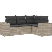 Syfax 4-tlg. Garten-Sofagarnitur mit Kissen Hellgrau Poly Rattan
