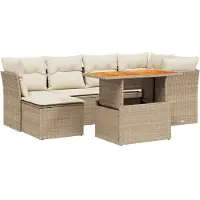 Syfax 7-tlg. Garten-Sofagarnitur mit Kissen Beige Poly Rattan