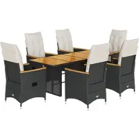Syfax 7-tlg. Garten-Essgruppe mit Kissen Schwarz Poly Rattan
