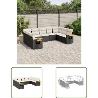 The Living Store 9-tlg. Garten-Sofagarnitur mit Kissen Schwarz Poly Rattan