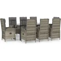 Syfax 9-tlg. Garten-Essgruppe mit Kissen Schwarz und Grau Poly Rattan