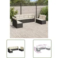 The Living Store 8-tlg. Garten-Sofagarnitur mit Kissen Schwarz Poly Rattan