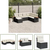 The Living Store 7-tlg. Garten-Sofagarnitur mit Kissen Schwarz Poly Rattan