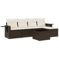 Syfax 6-tlg. Garten-Sofagarnitur mit Kissen Braun Poly Rattan