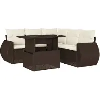Syfax 6-tlg. Garten-Sofagarnitur mit Kissen Braun Poly Rattan