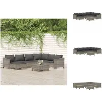 vidaXL 8-tlg. Garten-Lounge-Set mit Kissen Grau Poly Rattan - Gartenmöbel-Sets