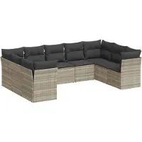 Syfax 9-tlg. Garten-Sofagarnitur mit Kissen Hellgrau Poly Rattan