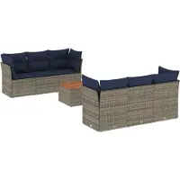 Syfax 7-tlg. Garten-Sofagarnitur mit Kissen Grau Poly Rattan