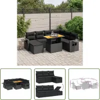 The Living Store 8-tlg. Garten-Sofagarnitur mit Kissen Schwarz Poly Rattan