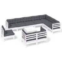 Syfax 11-tlg. Garten-Lounge-Set mit Kissen Weiß Kiefer Massivholz