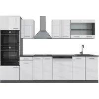 Vicco Küchenzeile R-Line Weiß Hochglanz 300 cm mit Hochschrank, AP Anthrazit, Model 43096