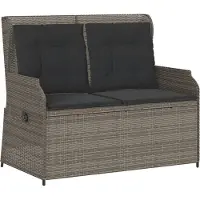Syfax Gartenbank Verstellbar mit Kissen Grau Poly Rattan
