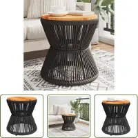The Living Store Couchtisch mit Drahtgestell Schwarz Ø 45x44 cm Akazienholz