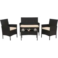 Mendler Poly-Rattan Garten-Garnitur HWC-N98, Sitzgruppe Lounge-Set, Metall Glas Stoff/Textil (180g/m²) - anthrazit, Kissen creme