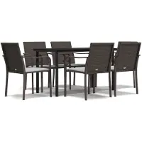 vidaXL 7-tlg. Garten-Essgruppe mit Kissen Poly Rattan und Stahl