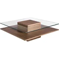 ANGEL CERDA SL Angel Cerdá Quadratischer Couchtisch aus gehärtetem Glas und Nussbaumholz 2017