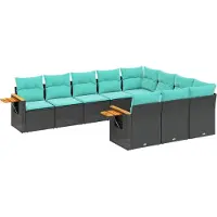 Syfax 10-tlg. Garten-Sofagarnitur mit Kissen Schwarz Poly Rattan
