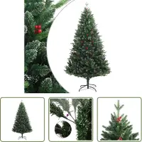 The Living Store Künstlicher Weihnachtsbaum Klappbar mit Roten Beeren 210 cm