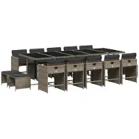 Syfax 15-tlg. Garten-Essgruppe mit Kissen Grau Poly Rattan