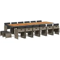 Syfax 17-tlg. Garten-Essgruppe mit Kissen Grau Poly Rattan