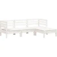 Syfax Gartensofa 3-Sitzer mit Hocker Weiß Massivholz Kiefer