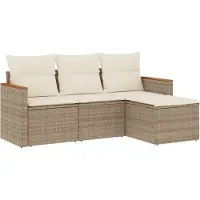 Syfax 4-tlg. Garten-Sofagarnitur mit Kissen Beige Poly Rattan