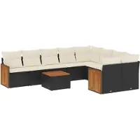 Syfax 10-tlg. Garten-Sofagarnitur mit Kissen Schwarz Poly Rattan