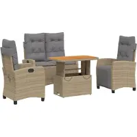 vidaXL 4-tlg. Garten-Essgruppe mit Kissen Beige Poly Rattan