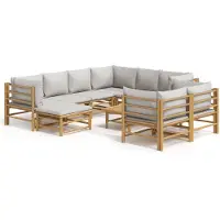 Syfax 10-tlg. Garten-Lounge-Set mit Hellgrauen Kissen Bambus