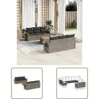 The Living Store 7-tlg. Garten-Sofagarnitur mit Kissen Grau Poly Rattan