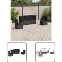 The Living Store 5-tlg. Garten-Sofagarnitur mit Kissen Schwarz Poly Rattan