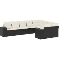 Syfax 9-tlg. Garten-Sofagarnitur mit Kissen Schwarz Poly Rattan