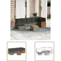 The Living Store 8-tlg. Garten-Sofagarnitur mit Kissen Grau Poly Rattan