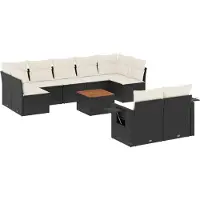 Syfax 10-tlg. Garten-Sofagarnitur mit Kissen Schwarz Poly Rattan