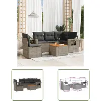 The Living Store 6-tlg. Garten-Sofagarnitur mit Kissen Grau Poly Rattan