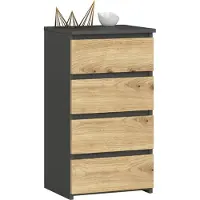 Akord Kommode CL4 40 cm Grafit Schwarz und Eiche Artisan mit 4 Schubladen für Schlafzimmer und Kinderzimmer