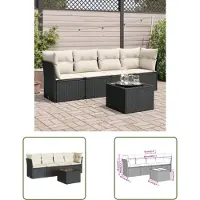 The Living Store 5-tlg. Garten-Sofagarnitur mit Kissen Schwarz Poly Rattan