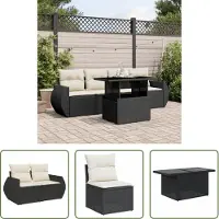 The Living Store 5-tlg. Garten-Sofagarnitur mit Kissen Schwarz Poly Rattan